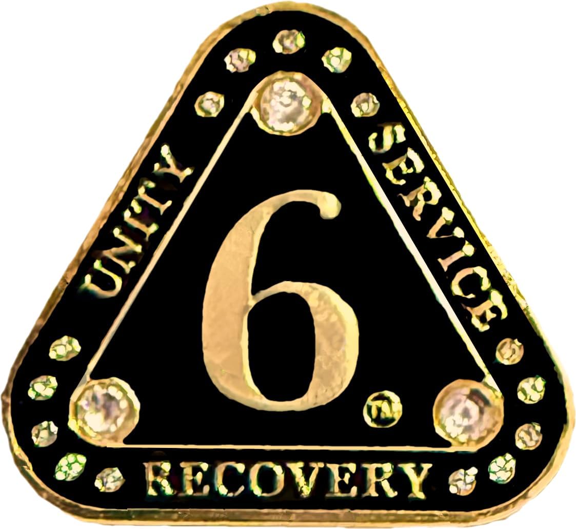 (1-55 Years) AA 38-Year "Midnight Crystals" Triangle Coin - Alcoholics Anonymous Medallion, AA Sobriety Medallion, Triangular Sobriety Chip, Clear Crystals, Golden, Black Rainbow Glitter