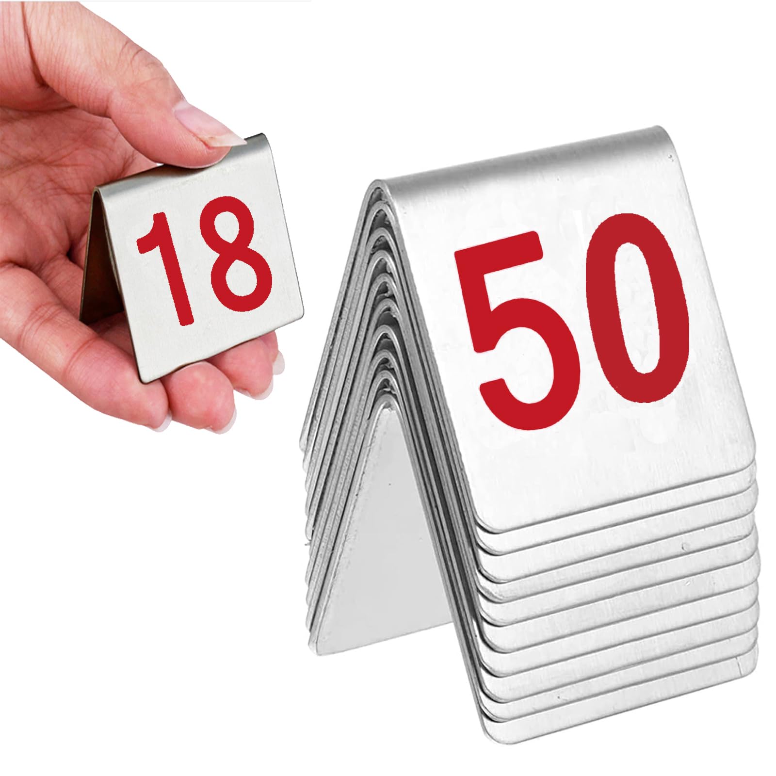 Doppelseitig Nummeriertes Edelstahl Tischschild 1-25/50/100 Sitzplan Tischkarten Restaurant Hochzeits Sitzkarte Für Veranstaltungen,Bankette,Gastronomie,Hochzeitsbankett Tischdeko ,Silber,1~50