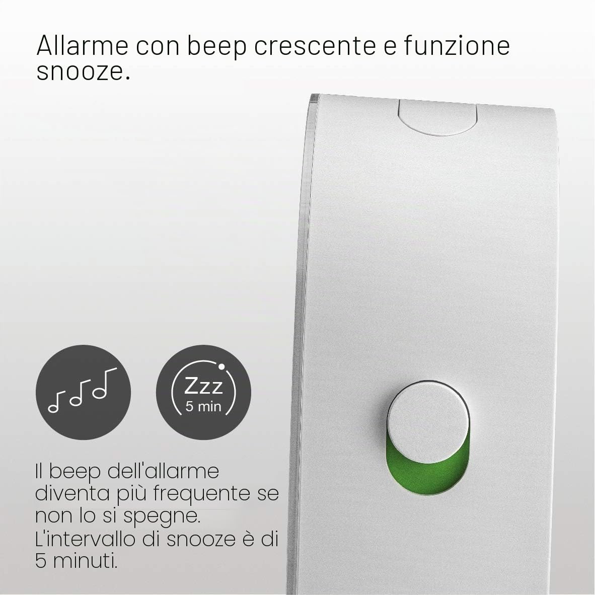 Braun Classic Analogue Alarm Clock with Snooze and Continuous Backlight, Quiet Quartz Movement, Crescendo Beep Alarm in White, model BC22W.