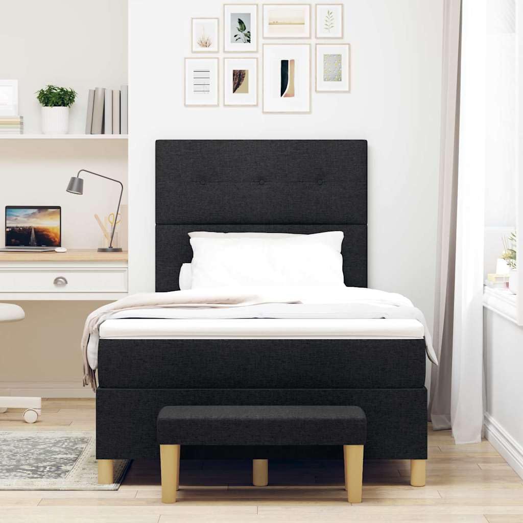Letto a molle antracite, 120 x 200 cm, con materasso, rete a doghe, testiera e pouf, per camera da letto, camera degli ospiti e casa, ufficio, moderno e durevole