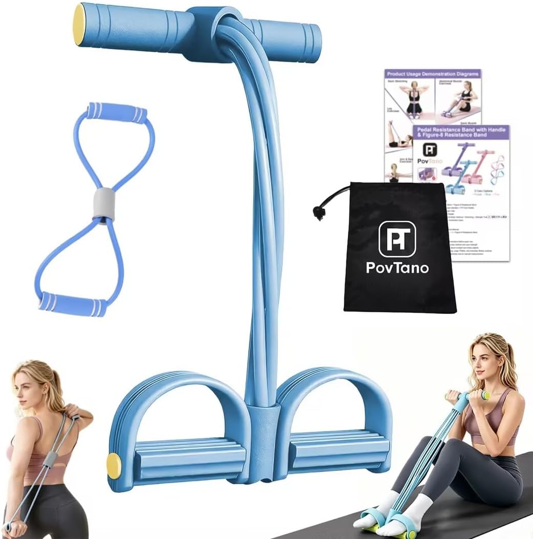 Pedal Resistance Band with Handle, Upgraded 8-Tube Elastic Resistance Bands for Exercise, Figure-8 Resistance Band, Natural Latex Fitness Pull Rope for Yoga, Pilates & Full Body Workout