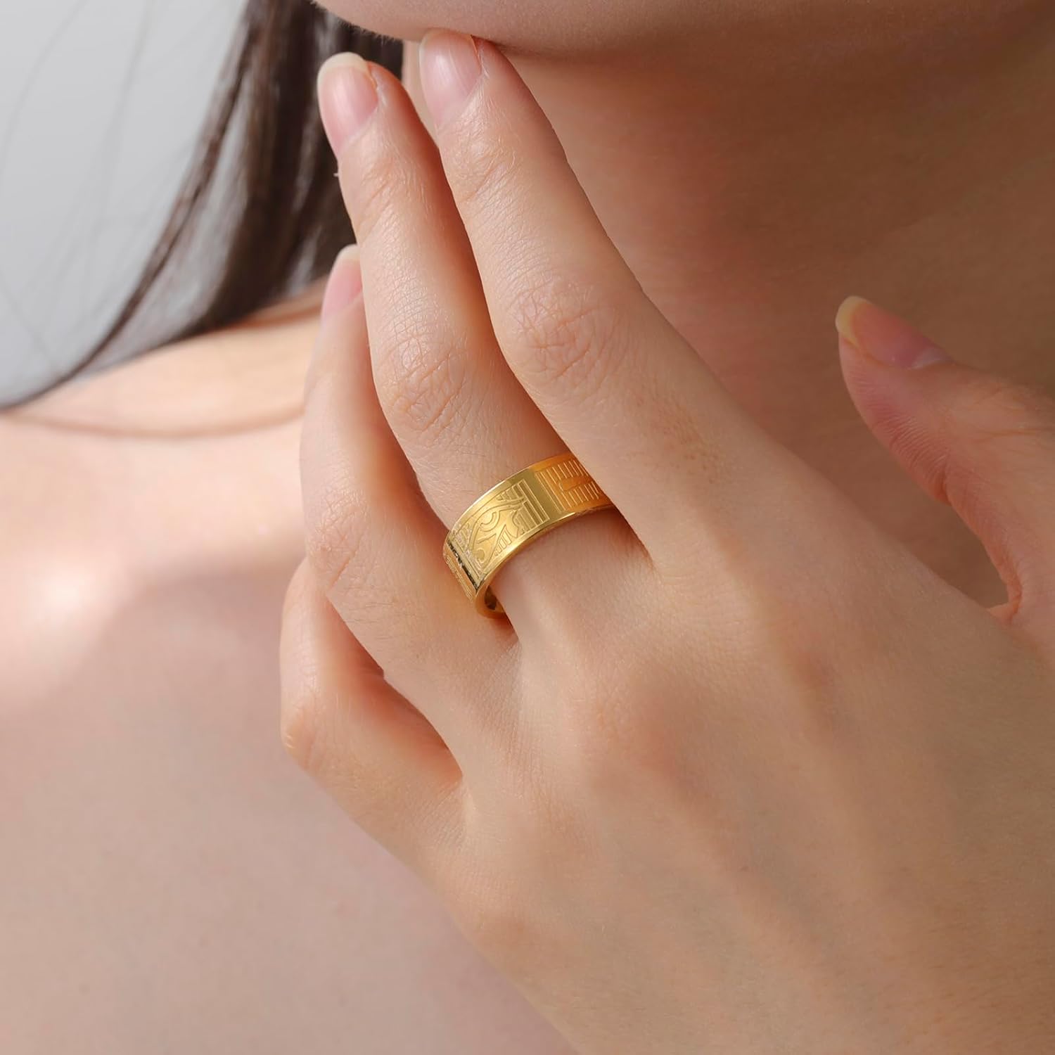 VASSAGO Stainless Steel Ancient Egyptian Ring for Men Women