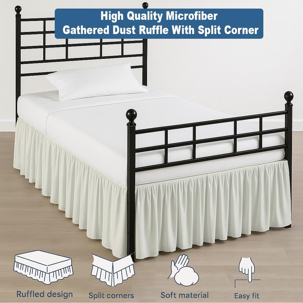 Ruffled Bed Skirt Split Corners with Platform, Tailored Fit Hotel Quality Wrinkle Free Ultra-Soft Microfiber Dust Ruffle, Upto 16 Inch Drop, Full, Ivory