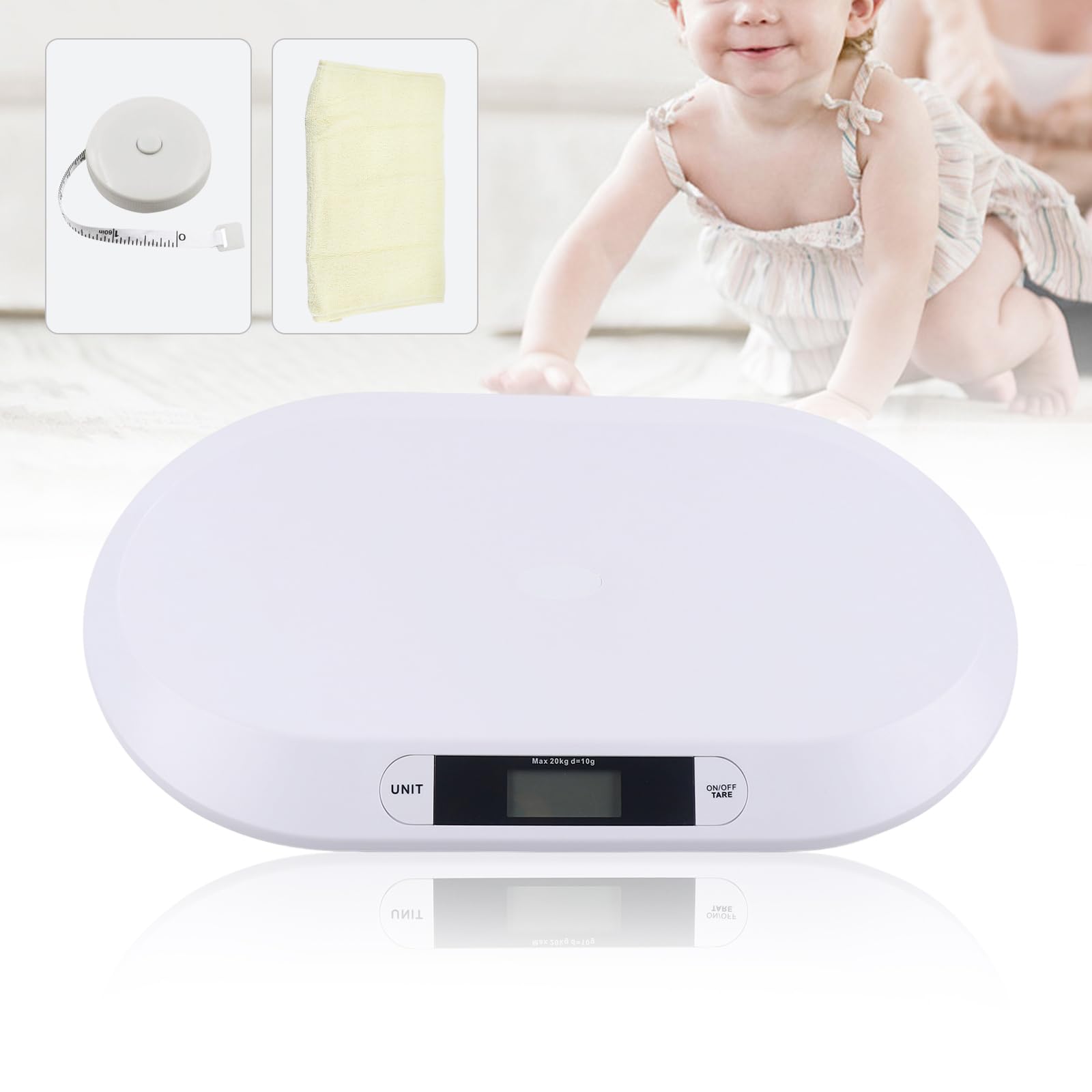 Báscula de bebé, báscula digital de bebé, con pantalla LCD, báscula de animales multiusos, portátil, adecuada para pesar objetos menos de 20 kg, es adecuada para pesar bebés, conejos, gatos, perros