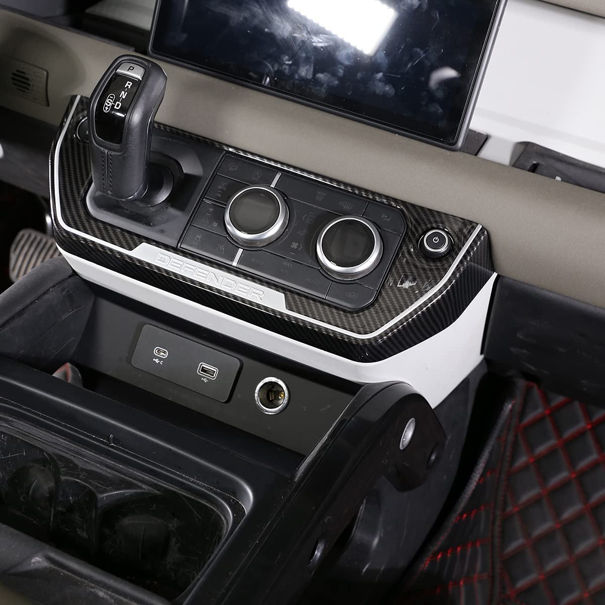 HAOYI for Land Rover Defender 90 110 130 2020-2022 ABS Carbon Fiber Car Interior Central Control Air Conditioner Mode Button Frame Decoration Car Accessories (With Logo)