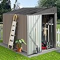 GRAVFORCE Outdoor Storage Shed 4 x 8 FT, Metal Garden Sheds Tool Shed Outdoor Storage Lean to Shed with Single Lockable Door for Patio, Backyard, Outdoor (Brown)