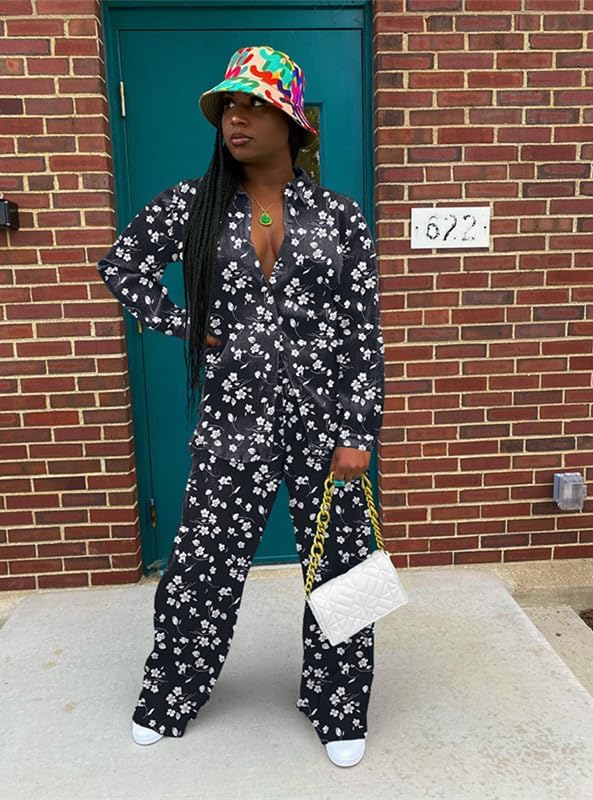 kaimimei Casual 2 Piece Outfit for Women - Linen Long Sleeve Button Down Shirt + Flare Pleated Wide Leg Pants Sets Streetwear - Image 4