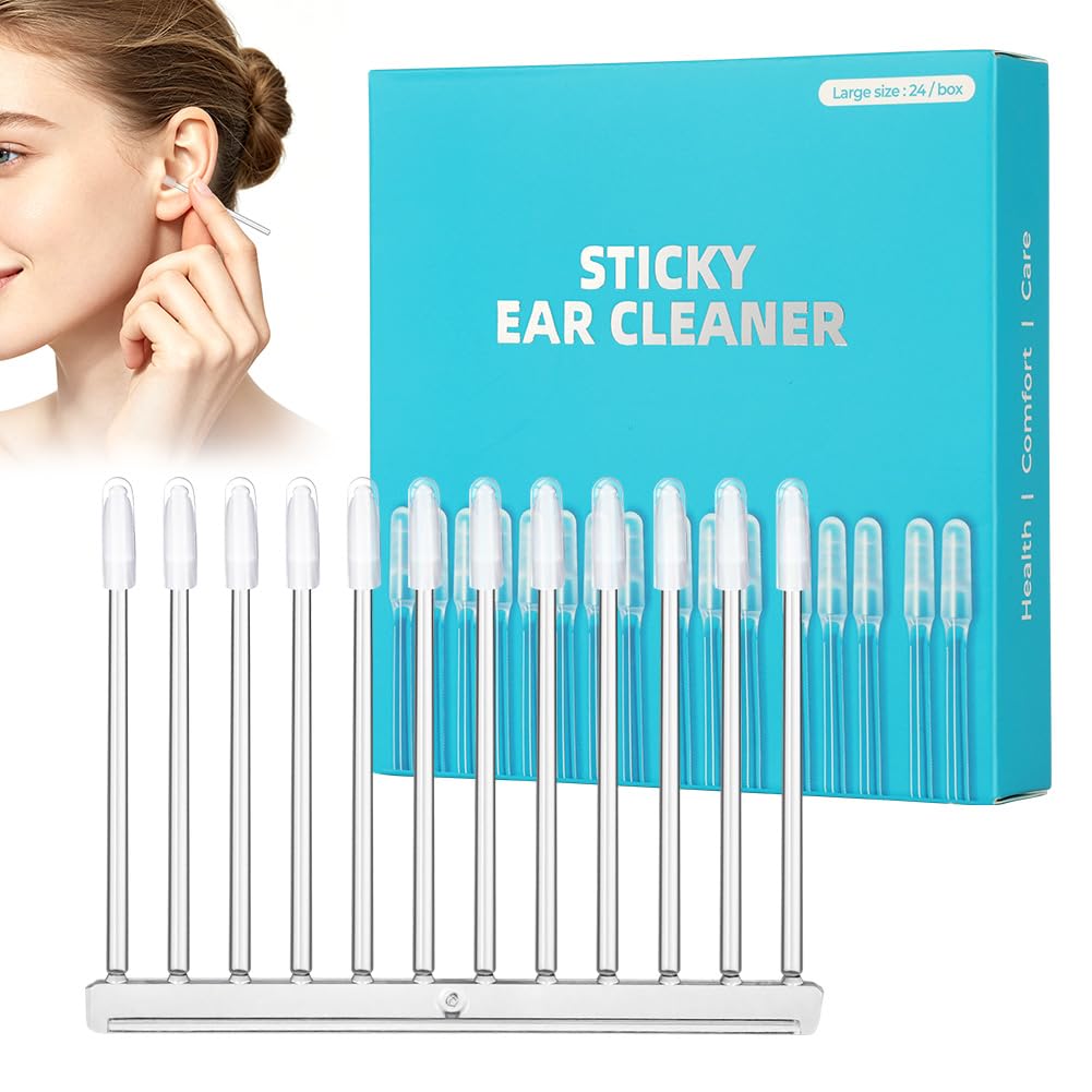 OFFCUP 24 Bastoncini Adesivi per Pulizia Orecchie, Asta Pulizia Orecchie Appiccicoso Lavabile, Sticky Ear Cleaner, Earwax Removal Stick Riutilizzabili per Adulti E Bambini, Ideale per Viaggi E Casa