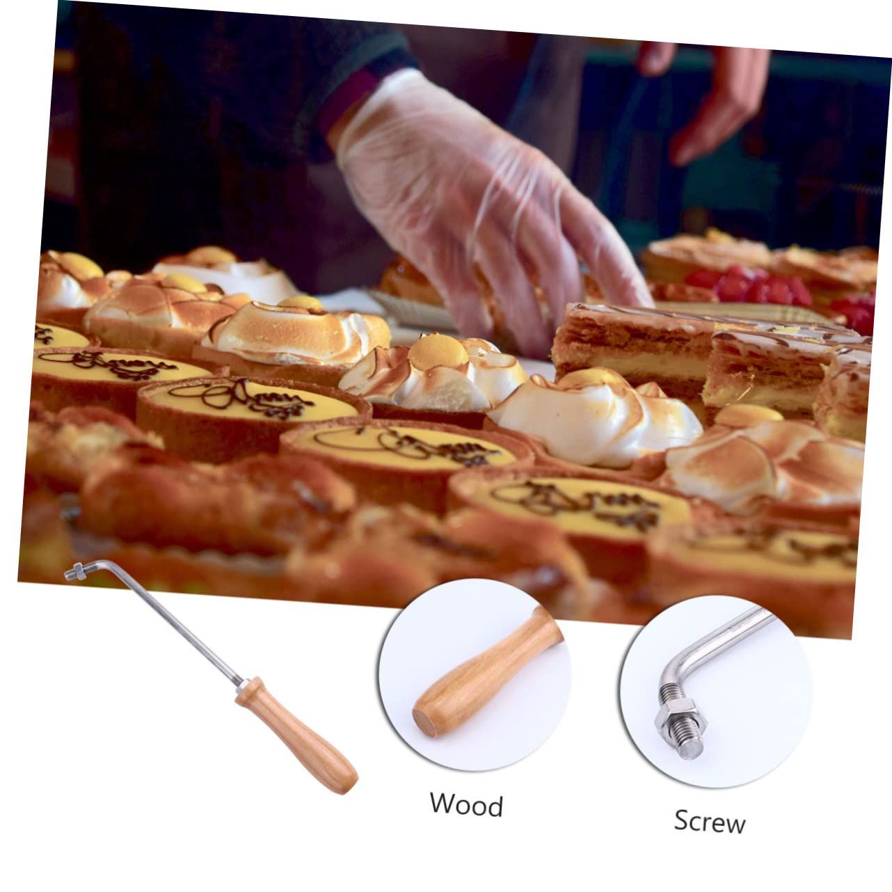 Housoutil DIY Baking Mold Handle Stamping Iron Stick Bend Iron Handle Wooden Material Embossing for Cakes Cookies