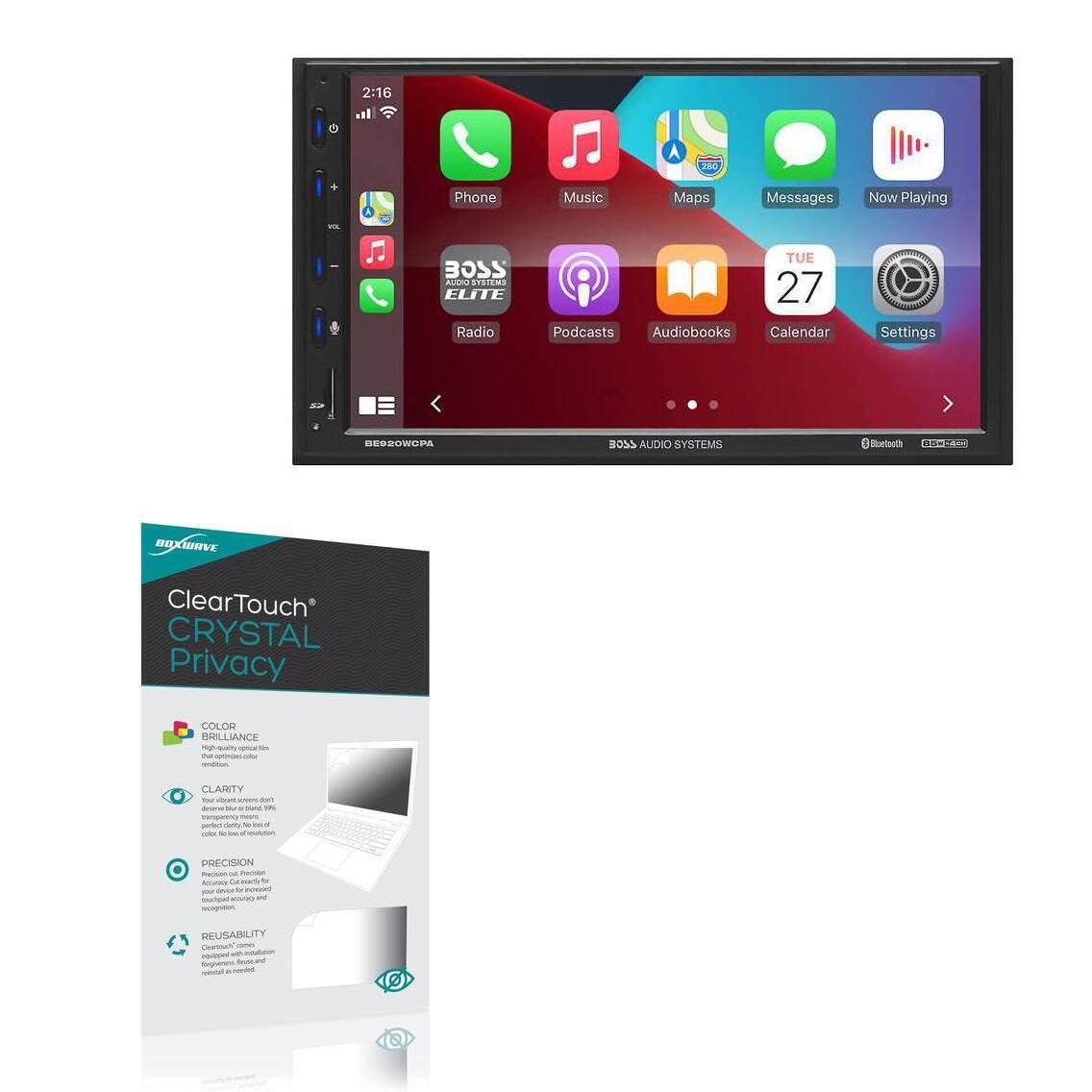 BoxWave Screen Protector Compatible with BOSS Audio BE920WCPA - ClearTouch Crystal Privacy (2-Pack), Privacy Screen Protector Flexible Film Clear