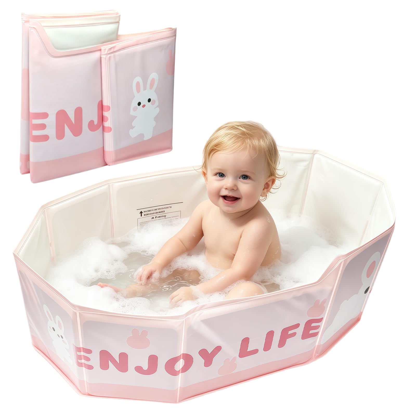 Foldable Baby Bath, Collapsible Bathtub for Toddlers, Portable Travel Shower Bathtub for Newborns & Kids, Pop Up Folding Space Saving Bath Tub for Apartment, Pink