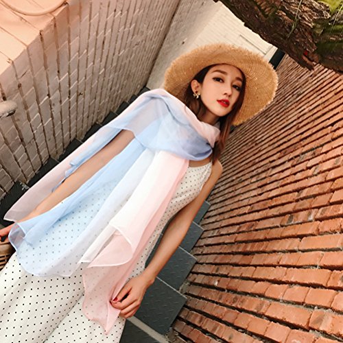 Xale feminino dégradé macio com proteção UV chiffon seda xale 170 x 145 cm (azul claro e rosa)