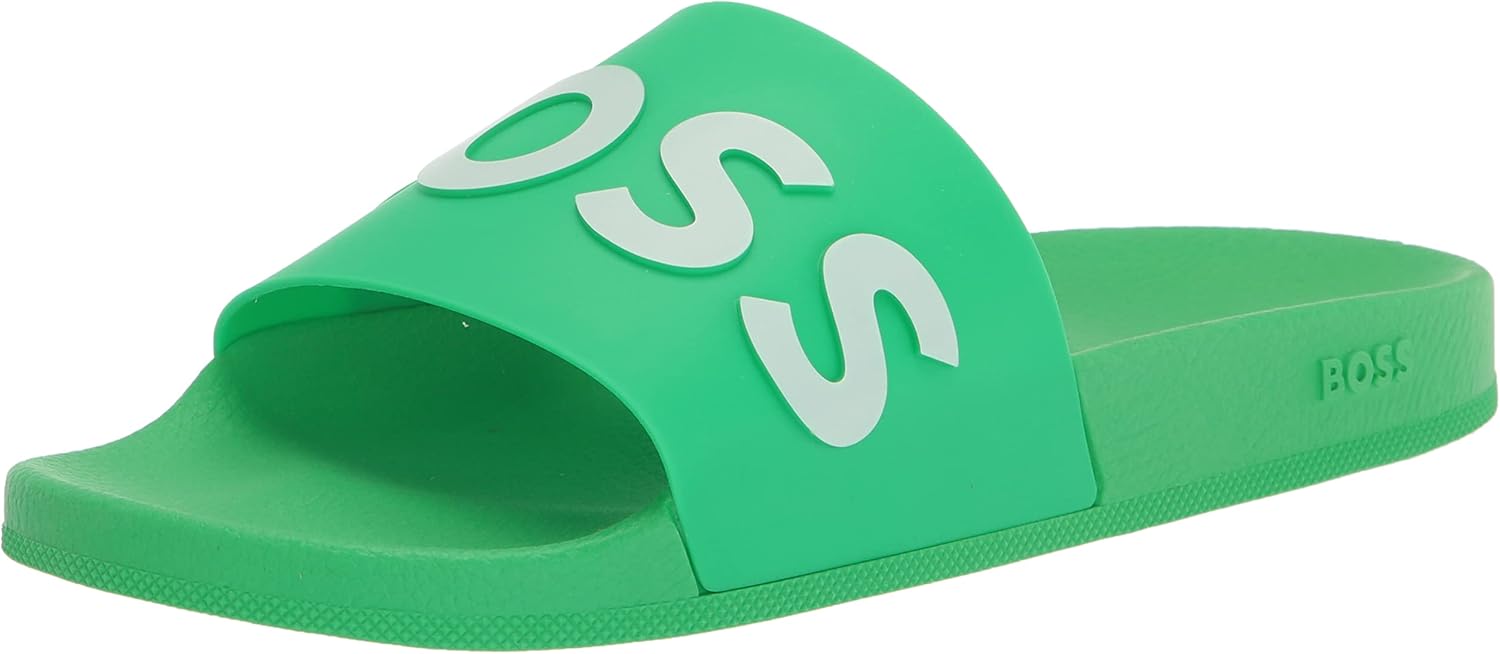 BOSS Men's Big Logo Slide Sandals Slipper, Highlighter Green, 8