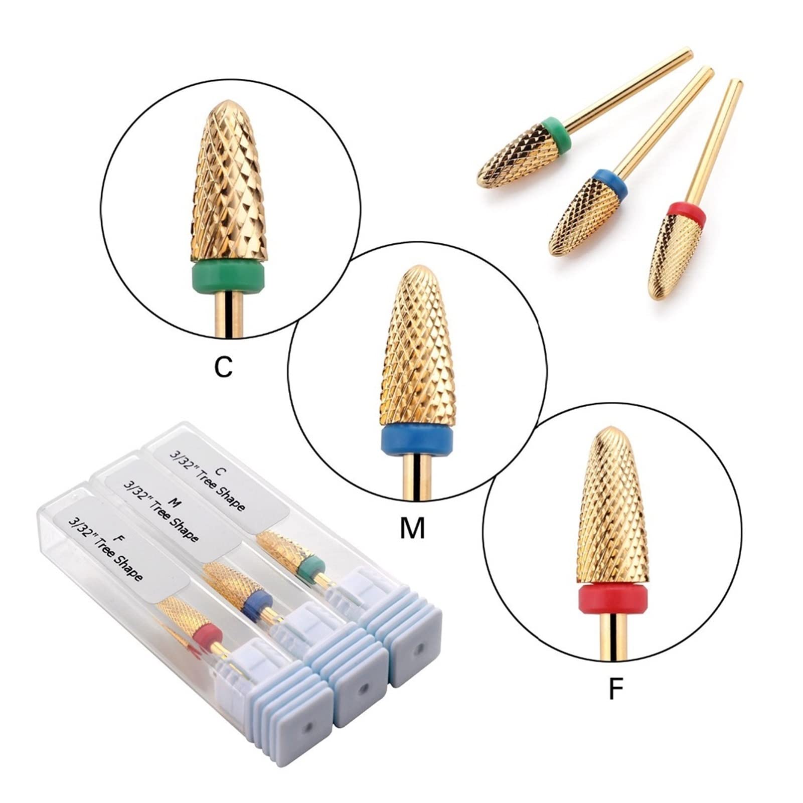 3 stücke Carbide Nail Drill Bits Acrylic Gel Flame Coarse Medium Fine Size 3/32'' for Electric Nail File Manicure Tool wanglan
