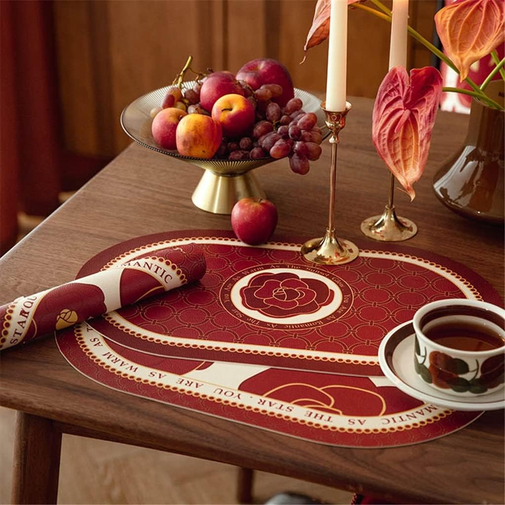 2 Pcs Tableware Retro Place Mat Leather Red Heat Insullated Home Western Placemat(E)
