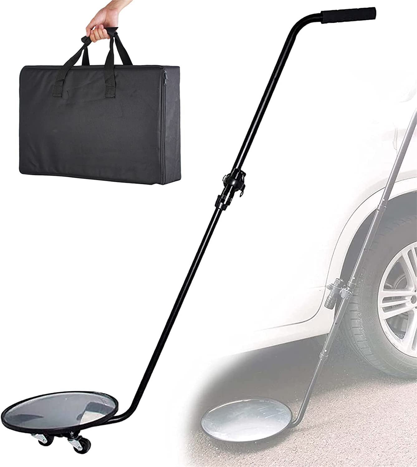 Espejo De Inspección para Vehículos, Espejo De Inspección Inferior para Vehículos con Luz Led, Espejo De Seguridad Telescópico De 90-140 Cm para Inspección De Automó