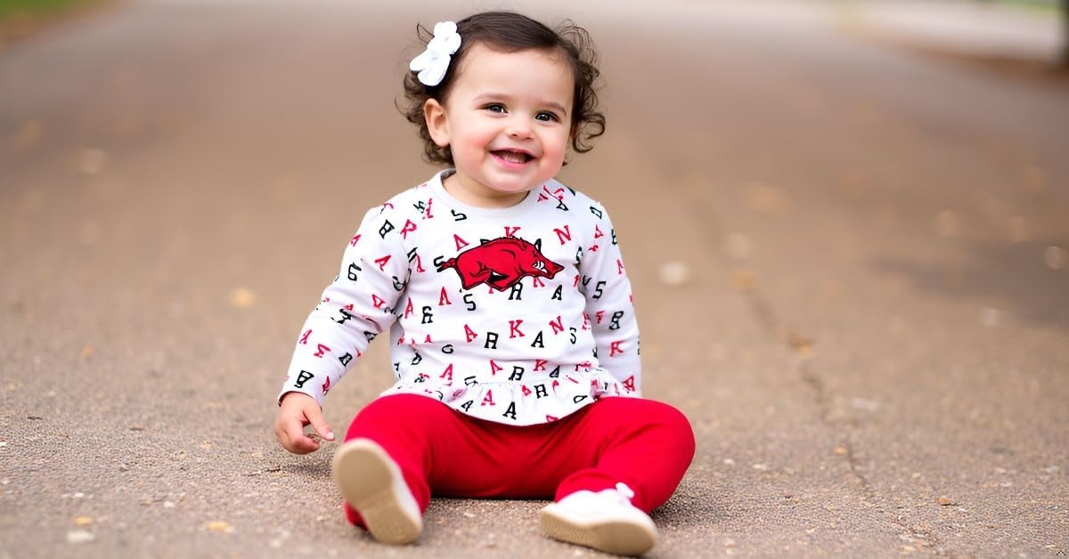 Wes and Willy Infant and Toddler Little Girls College Team All Over Logo Outfit - Image 3