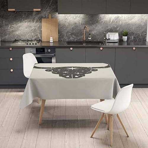 Miniatura 2 de Mantel negro místico para mesa, silueta rectangular de un cráneo de toro en un moderno estilo bohemio, vectortable, decoración de ropa de cama