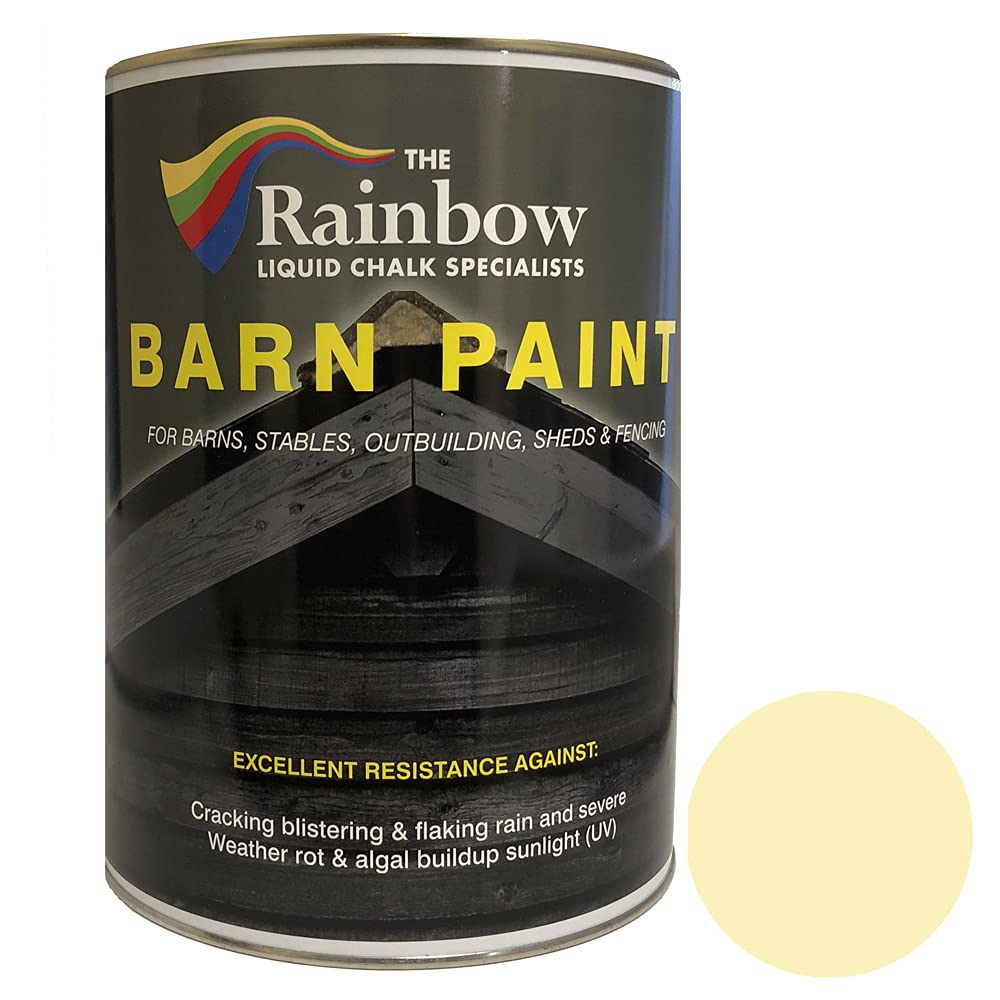 Rainbow Chalk Markers Barn Paint - 2.5L Cream | Matte Water-Based Shed, Barn, Exterior Wall & Wooden Building Paint | Durable Acrylic Coating Prevents Mould & Unlikely to Flake, Crack or Fade