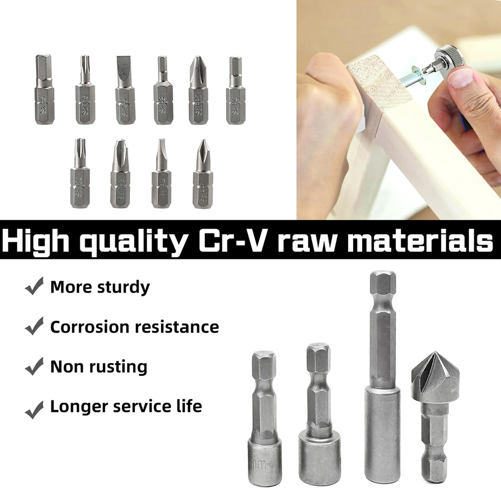 Greywolf Set di punte per trapano, 49 pezzi, attacco esagonale da 1/4", punte per avvitatore a percussione e cacciavite per trapani elettrici, set combinato con scatola per trapano