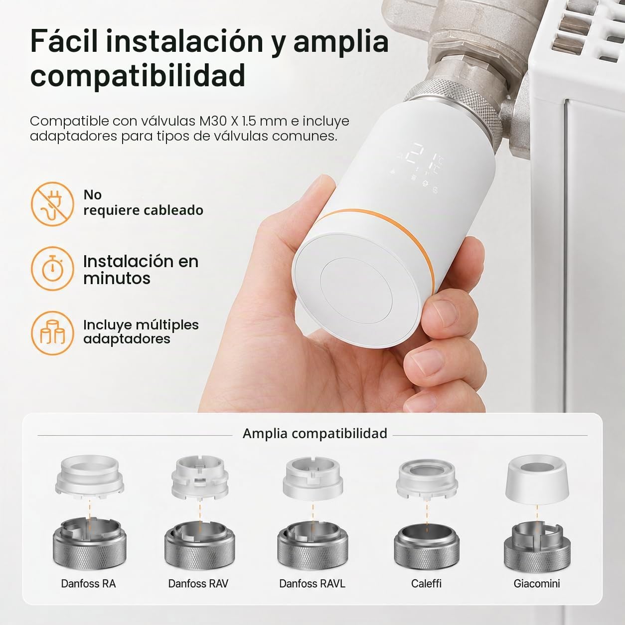 Yasorn Termostato Wi‑Fi 2,4 GHz para Radiador con Perilla, LED y Control App, Compatible Alexa/Tuya, Instalación Fácil Casa & Oficina, Programación Semanal
