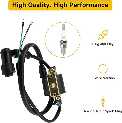 Miniatura 3 de HIAORS Bobina de encendido y bujía A7TC para Coolster 125cc 110cc 90cc 70cc 50cc Taotao DB10 Cheetah Roketa Baja Kazuma Meerkat 50 Falcon 90 Apollo