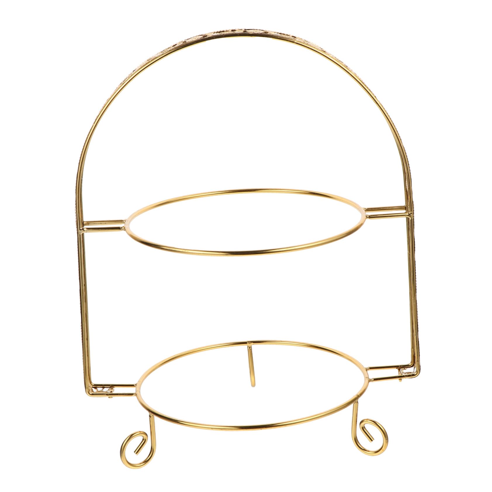 TOPBATHY Portatorte Color Oro a 2 Livelli in Ferro per Esposizione Dolci Alzatina Torta Stile Europeo per Feste e Matrimoni