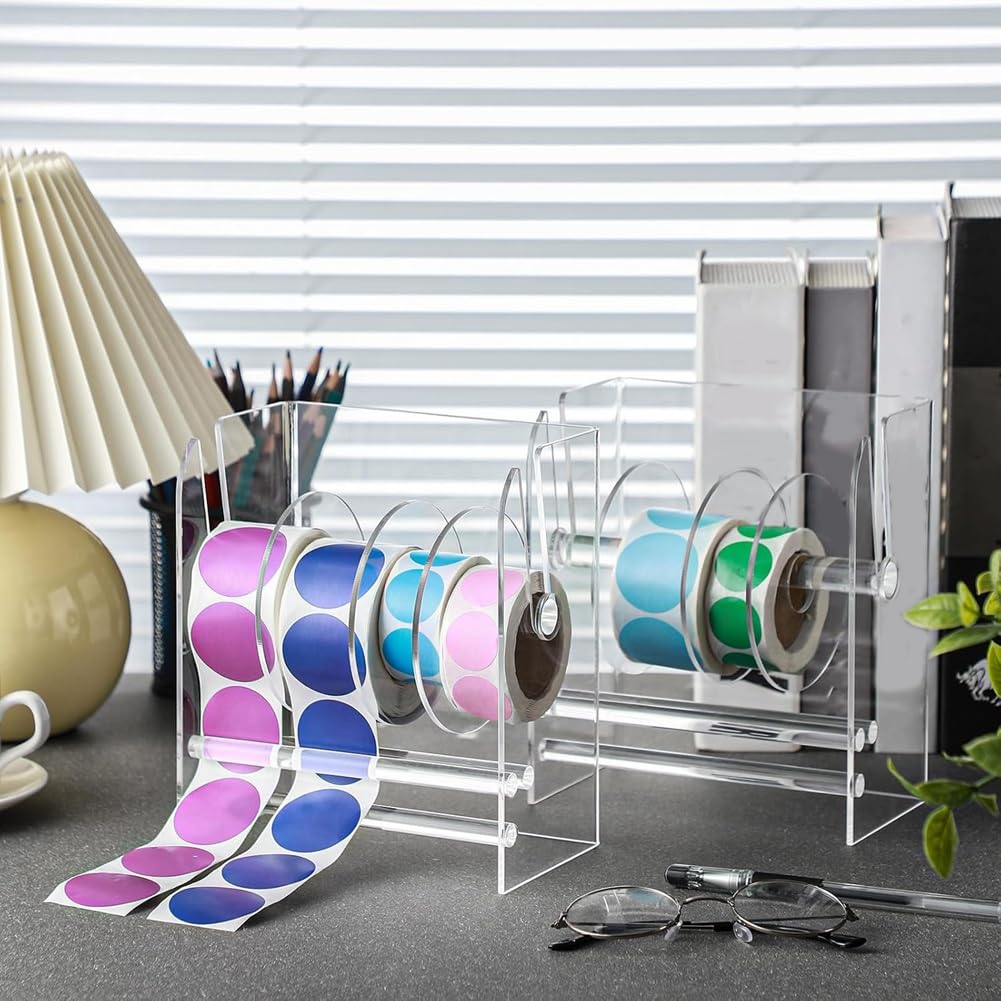 Distributeur D'autocollants En Acrylique Transparent - Support 4 Rouleaux, Réglable - Pour Bureau, Organisation étiquettes