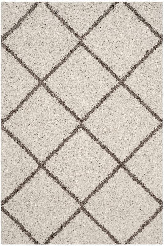 Image of Premium Soft Shaggy Runner Rug for Hallway, Bedroom & Living Room | Modern Geometric Pattern Carpet | Fluffy Bedside Floor Mat | Non-Slip Long Runner for Home Decor [5x7 Feet Ivory Box]