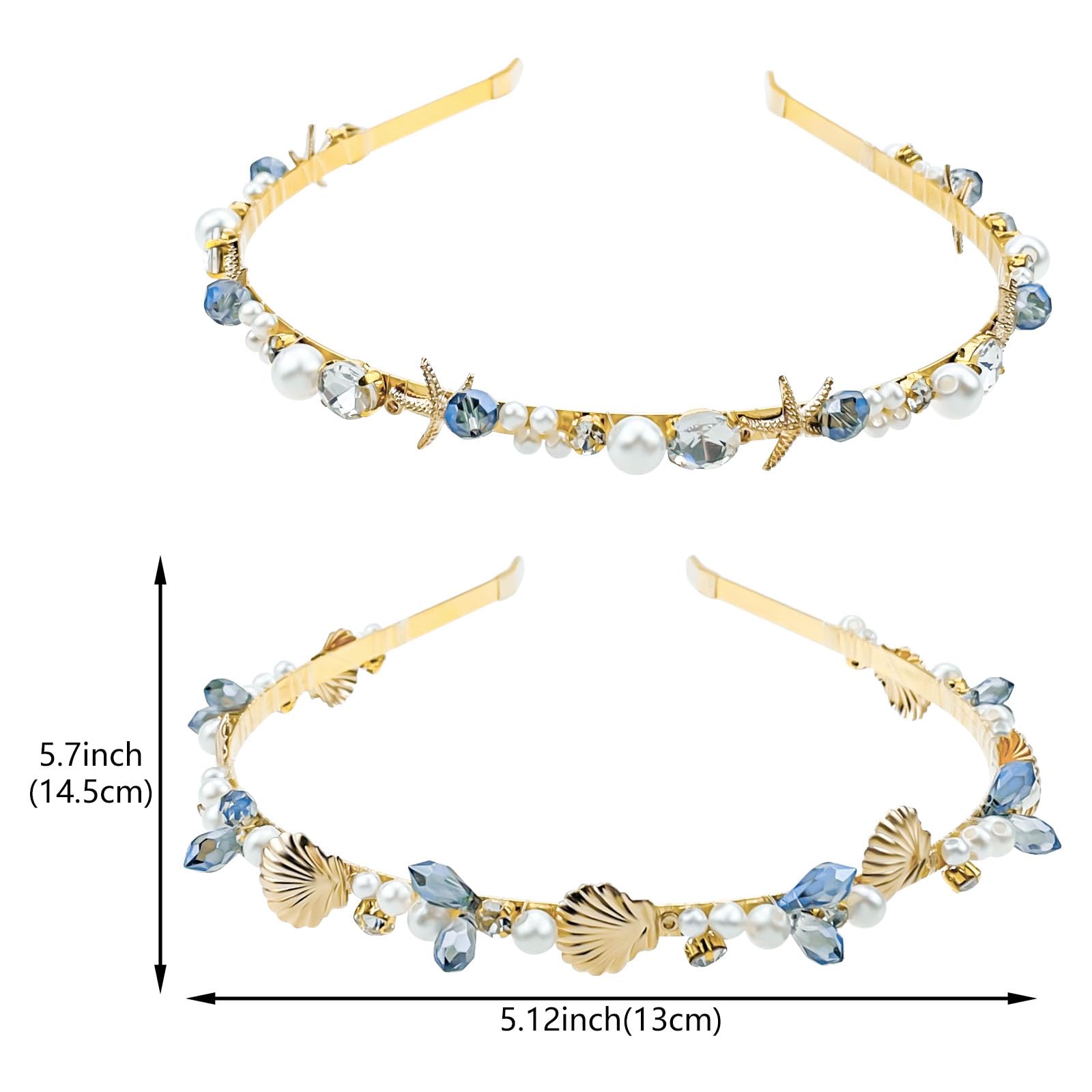 Aswewamt 2 Pcs Mermaid Seashell Starfish Headbands Pearl Crystal Rhinestone Hairbands Alloy Hair Hoop Beach Bridal Elegant Headpiece Wedding Hair Accessories for Women Girls - Image 2