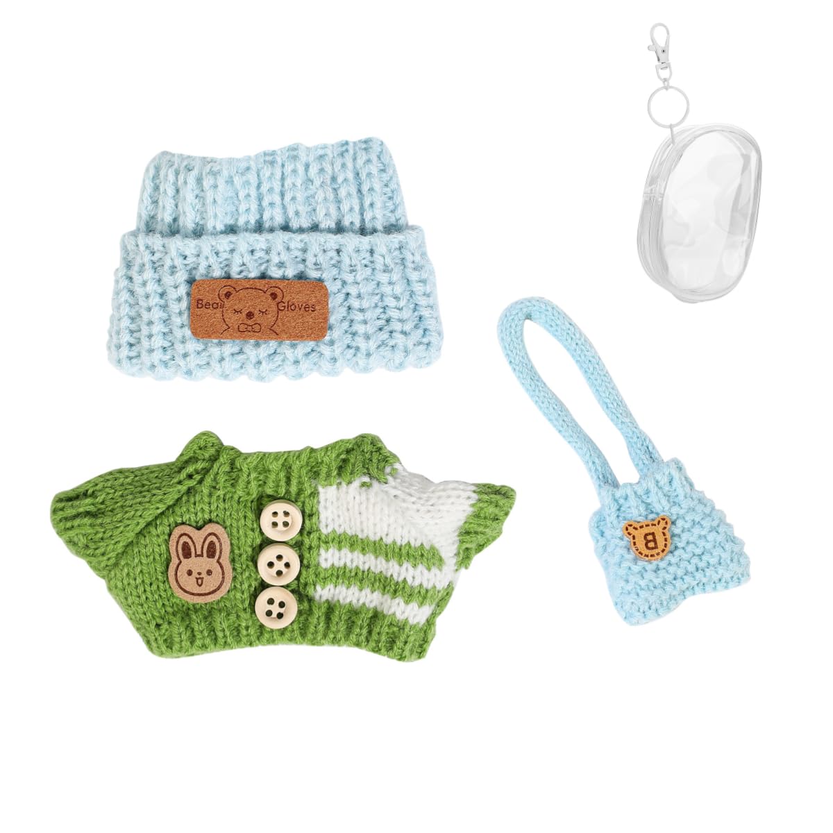 Clothes Set for 17cm Doll, Hat Suit Ornaments Accessories Set for Any 17cm/6.7inch Doll[With Clothes Storage Bag] (Blue Hat/Green Coat/Blue Bag) — image 1