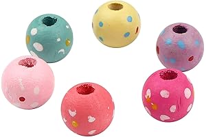 BD-00388 DIY Beads Colorful Wood Spacer Beads Ball at Random Color Dot...