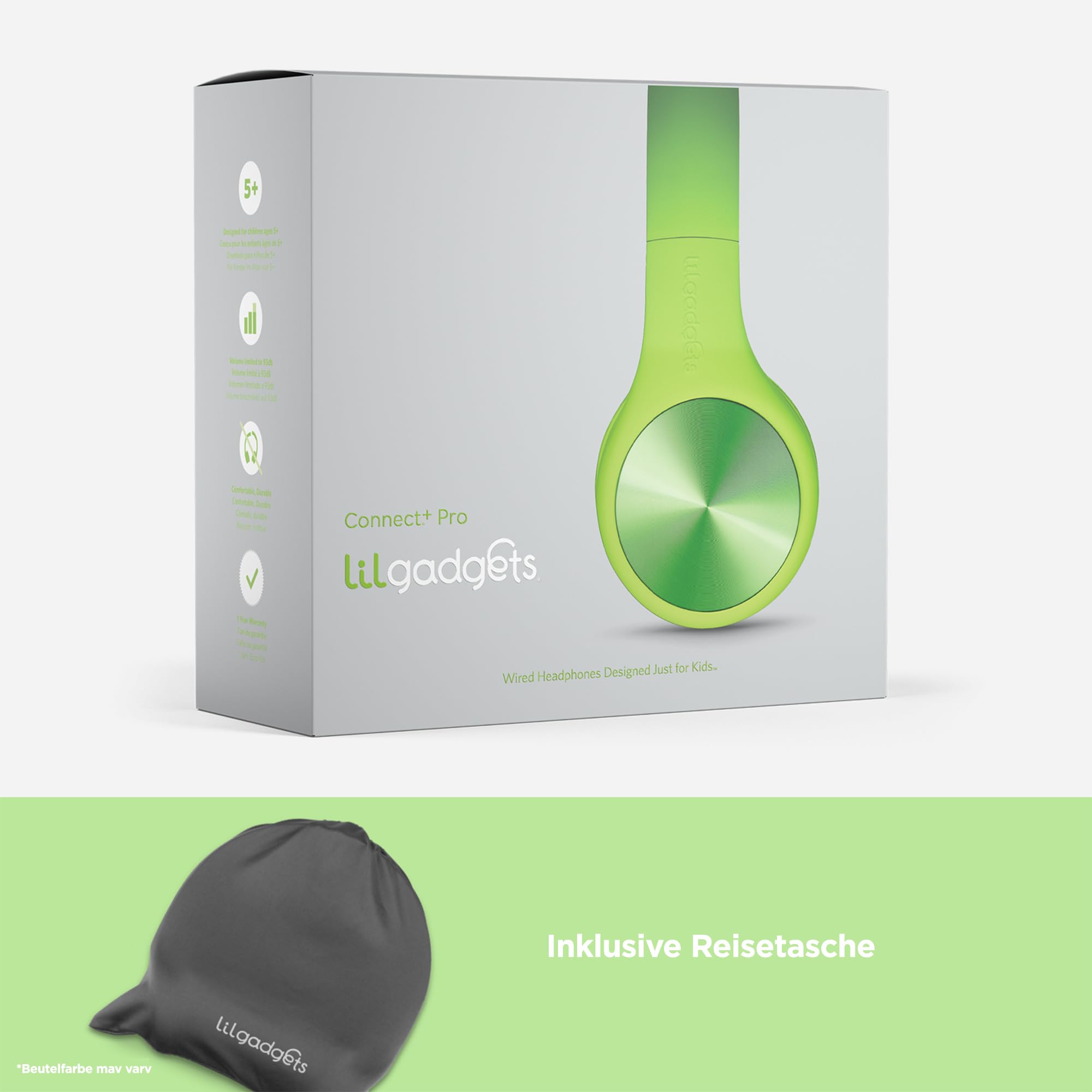 LilGadgets Connect+ Pro-Kopfhörer für Kinder und die Schule – speziell für den Komfort von Kindern entwickelt, faltbares Over-Ear-Headset mit Inline-Mikrofon, kabelgebundene Kopfhörer