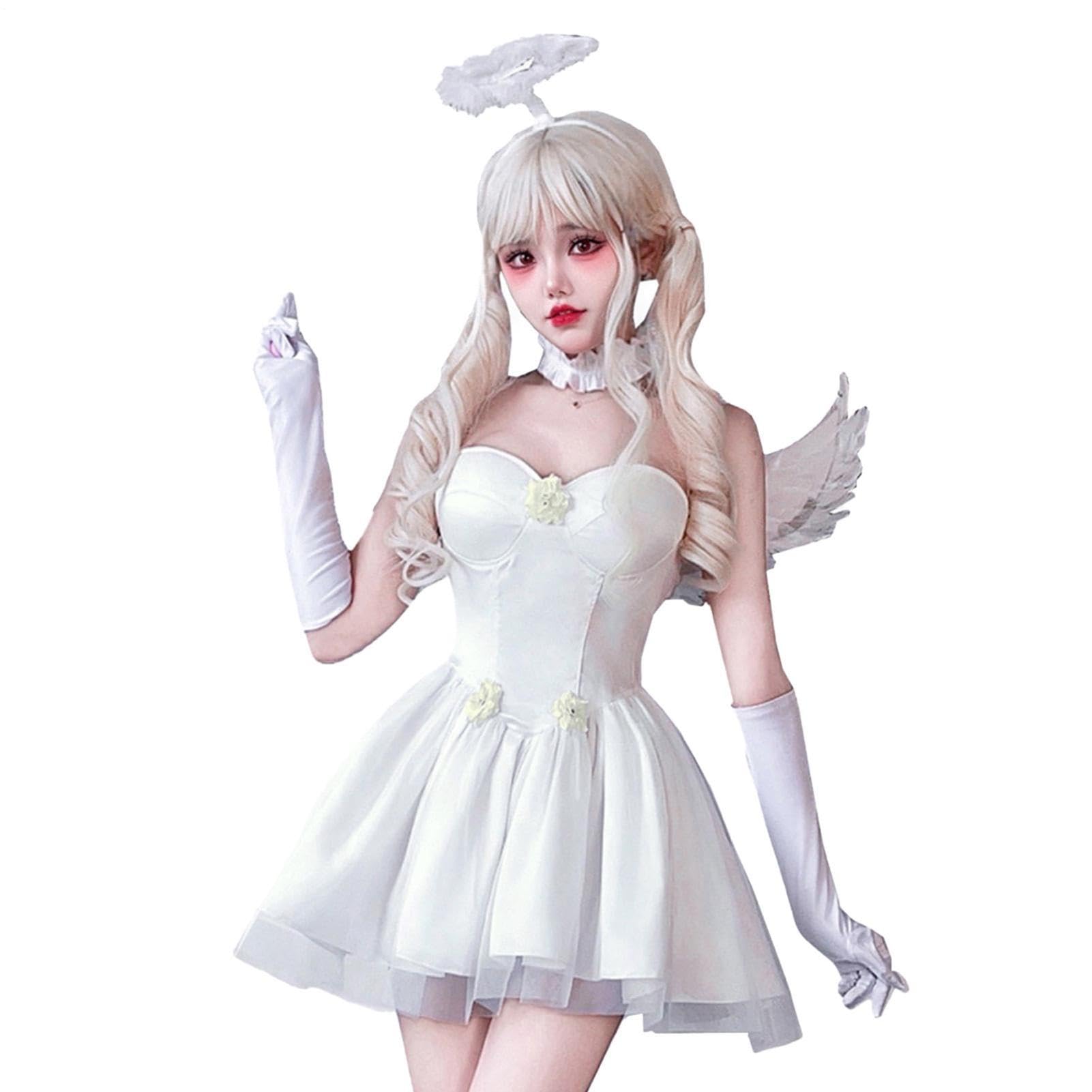 Engelskostüm Damen Cosplay Halloween Cosplay weiße Beung mit Handschuhen