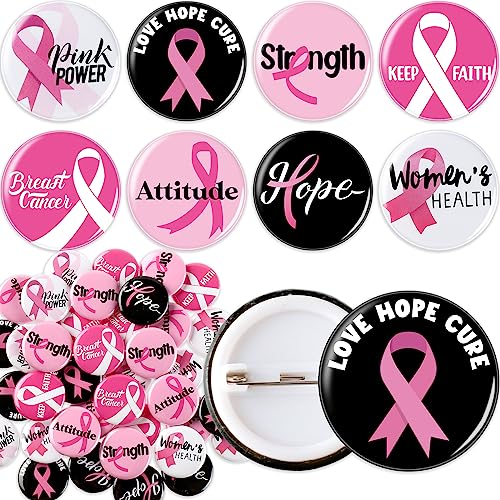 Hotop 200 Pcs Breast Cancer Awareness Buttons Pin Bulk Pink Ribbon Novelty Button Pins Hope Strength Pinback Buttons for Survivor Campaign Public Event Charity Recognition Fundraiser