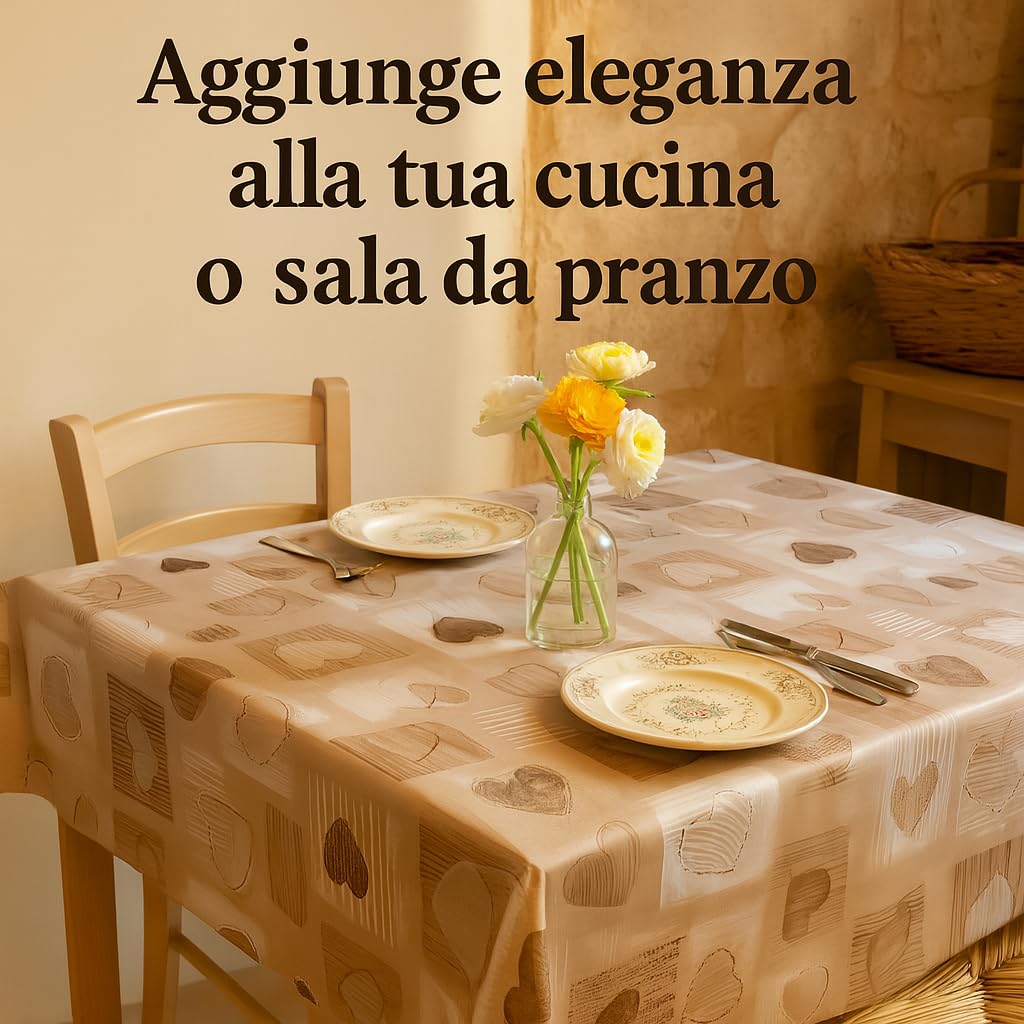 Tovaglia Plastificata Rettangolare 140 x 180 Impermeabile Antimacchia Facile da Pulire, Elegante Copritavolo In Plastica 6 Posti Soggiorno e Cucina, Tovaglia in Tela Cerata PVC Con Bordino
