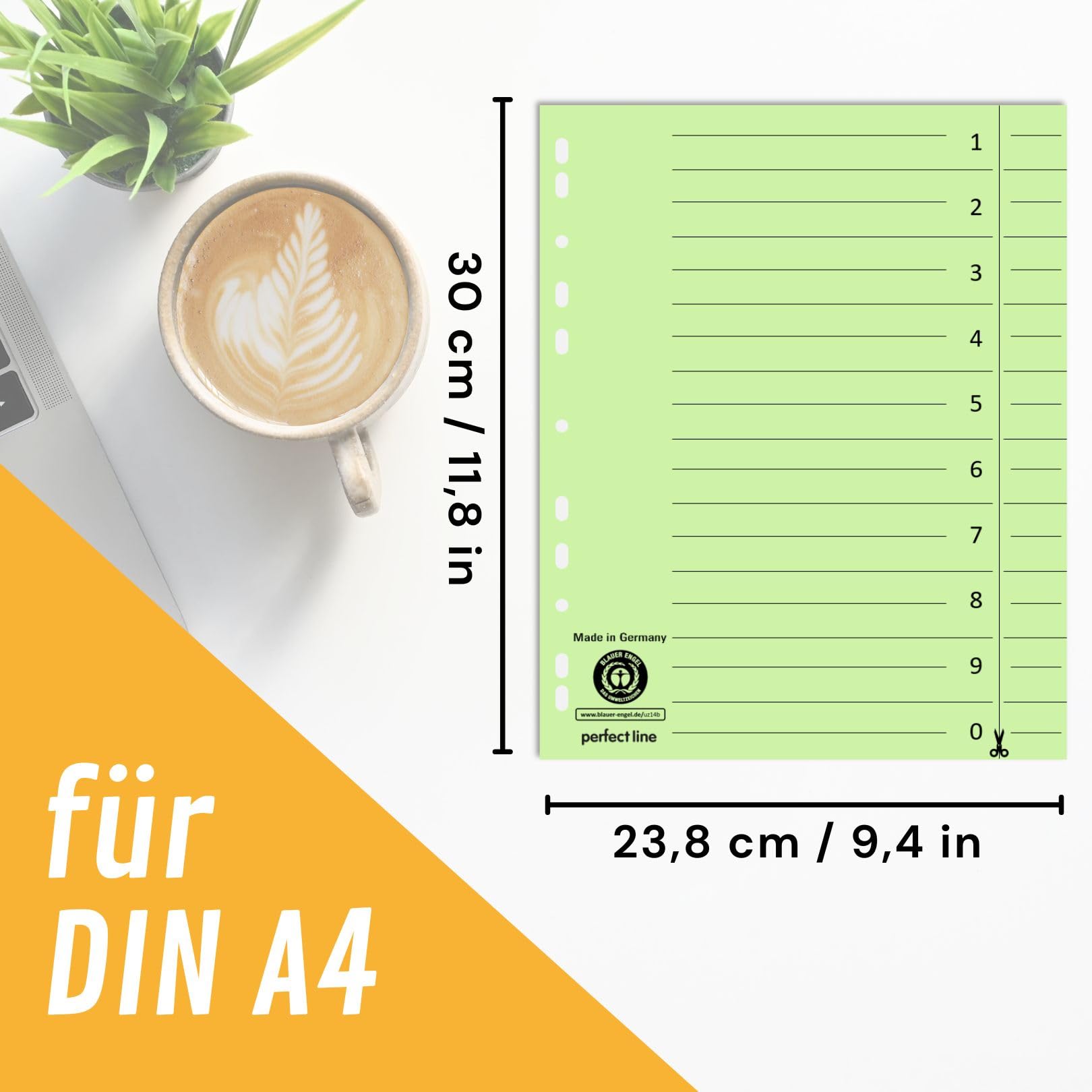 perfect line - 100 przekładek, 5 kolorów – stabilny papier z recyklingu, do segregatorów DIN A4 i segregatorów – certyfikat "Blauer Engel", Made in Germany
