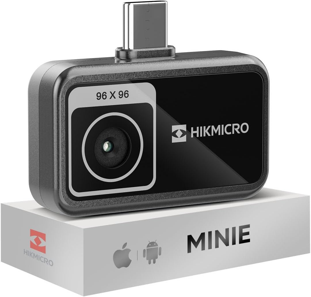 HIKMICRO MiniE Thermal Camera Android/iOS, 96×96 IR Resolution, 192×192 SuperIR Thermal Imaging Camera, No Battery, for Phone/Tablet,USB-C Port,Support iPhone 15/16/17 (Excludes Accessories)