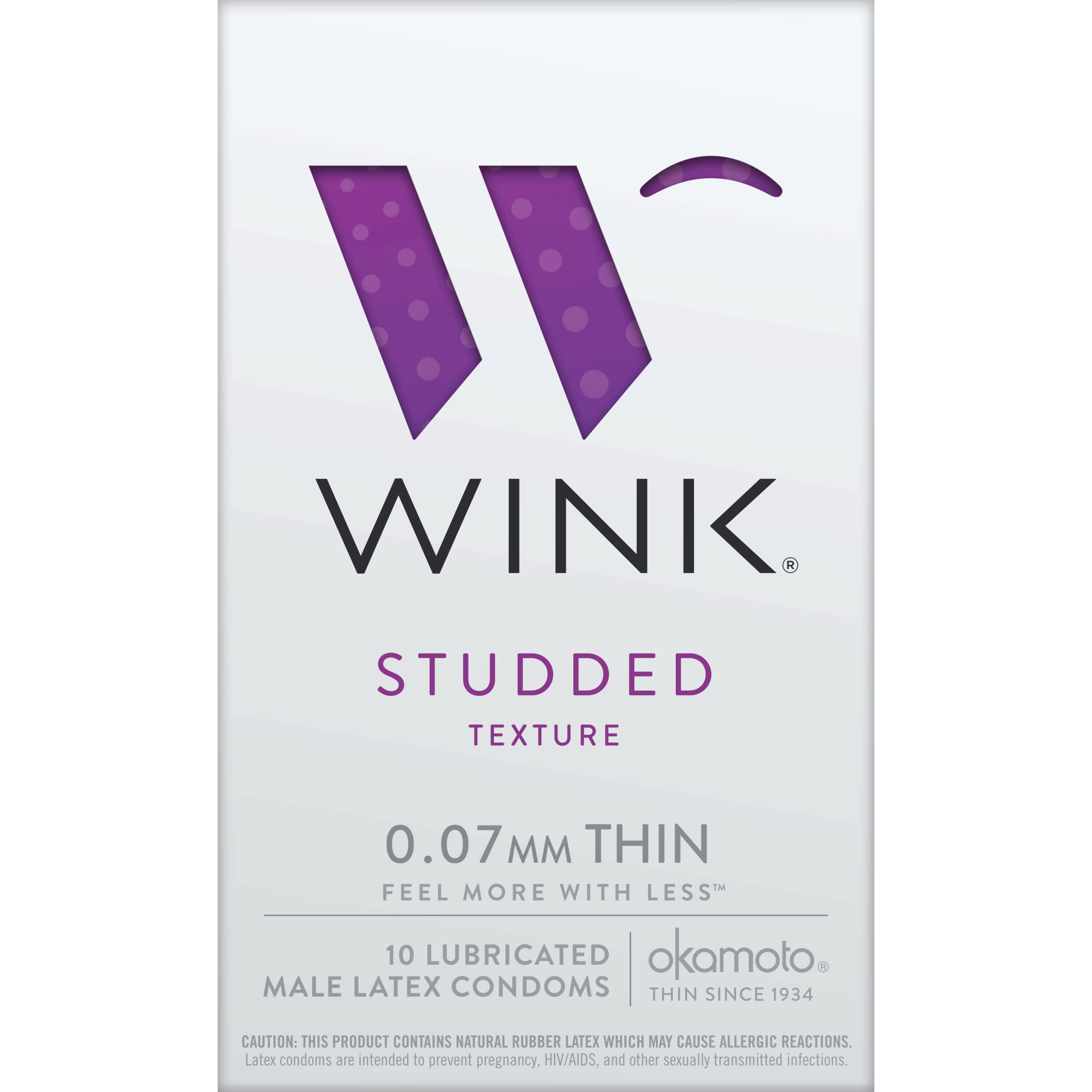 Wink Studded Condom Bundle with a Classy Brass Pocket Case, 0.07 mm Thin Ribbed Latex Condoms-10 Count