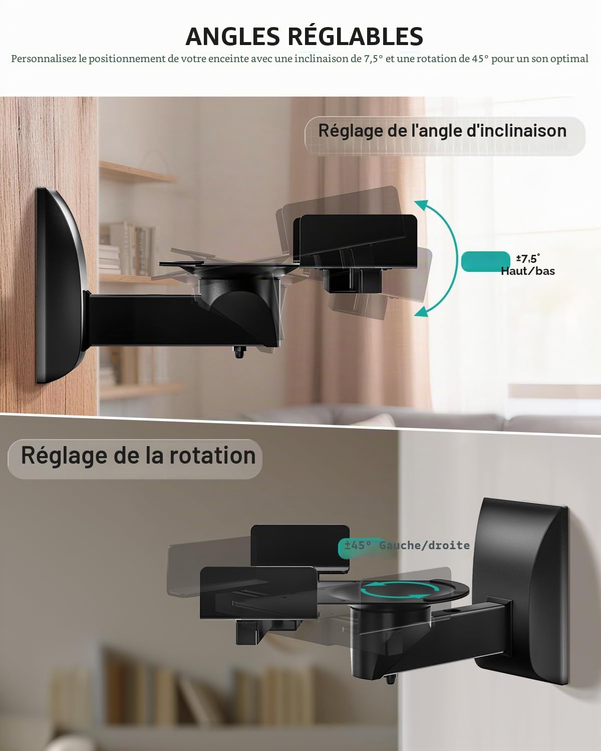 WALI Support de Montage Mural Double Face pour Haut-Parleur d'étagère et de bibliothèque - Peut Supporter jusqu'à 25 kg (SWM201) - Noir