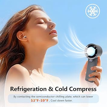 Handheld Turbo Fan with Ice Cooling, Mini Portable Fan,1-100 High Speed Adjustable,Digital Display for Travel, Outdoor, Office (Black)