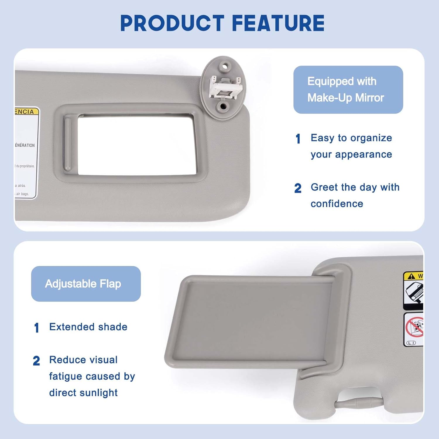 74320-42595 Sun Visor Protection Shade with Makeup Mirror Compatible with Toyota RAV4 2013-2018 (Front Right Passenger Side)