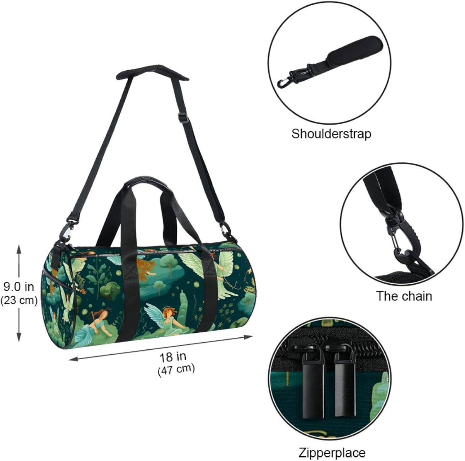 Gym Bags for Men,Travel Duffel Bags for Women,Angels Green Background Women,Workout Bag