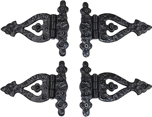 The Metal Magician Bisagras negras con correa en T, paquete de 4 bisagras de puerta de granero resistentes (5.2 x 4.5 pulgadas) para cercas de
