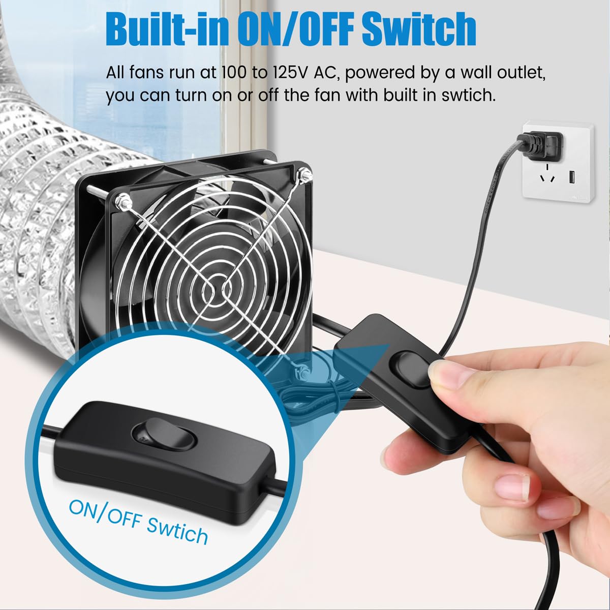Ventilador AXIAL 12038, 110 V 120 V CA 4.724 in x 1.496 in, doble rodamiento de bolas, alto CFM con cable de alimentación Swtich para proyectos de escape de ventilación de refrigeración DIY 4