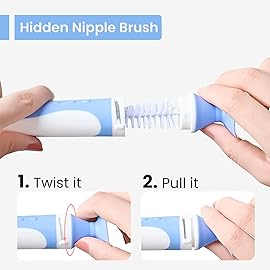 Ariseno 4-in-1 Baby Bottle Brush Set - Including Brushes for Bottles, Straws, Caps, & Nipples - BPA-Free (Grey)