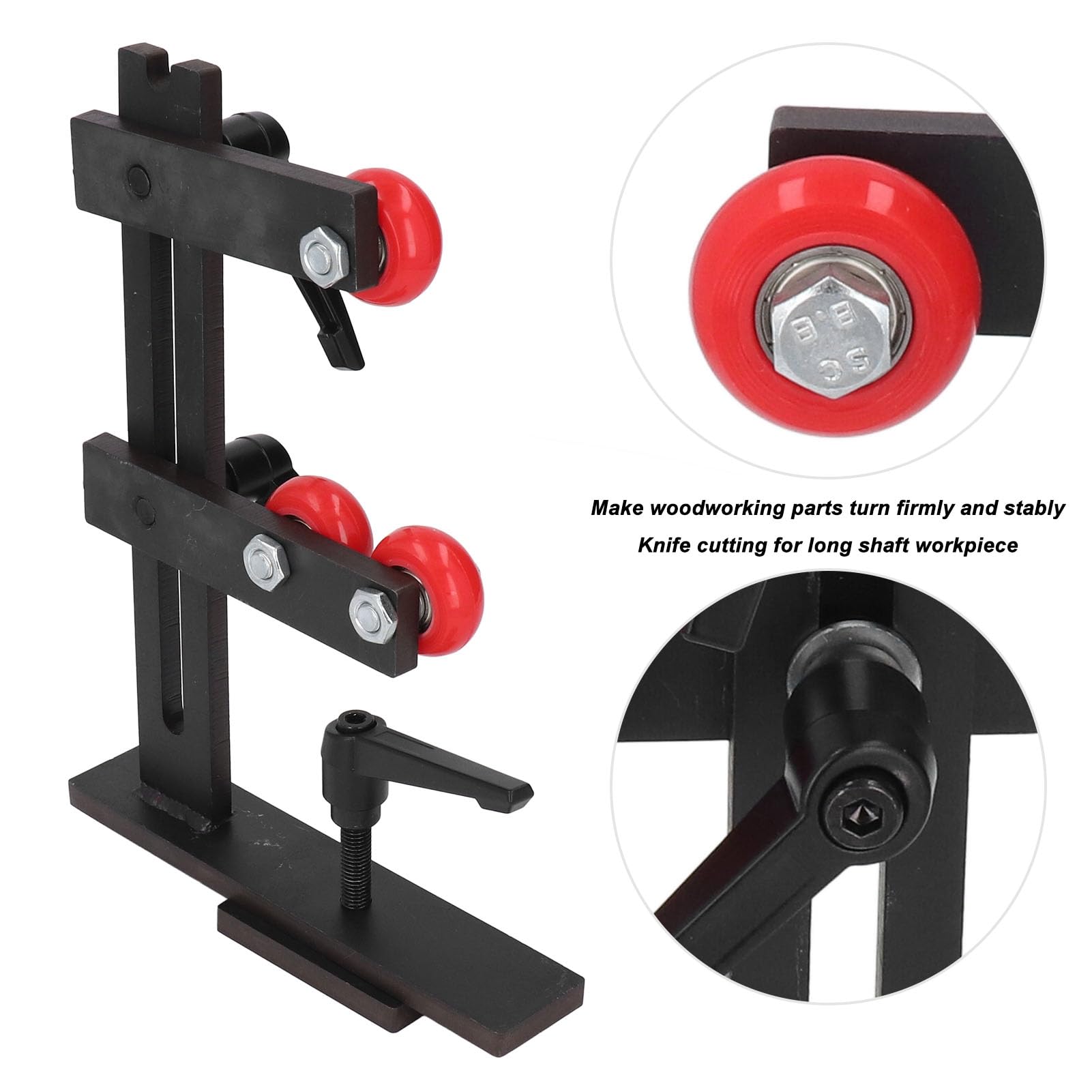 Fockety Supporto Fisso per tornio in Legno, Supporto Fisso per la Lavorazione del Legno a Forma di L con 3 Ruote di Fissaggio in Metallo, Supporto per tornio in Legno per la Lavorazione