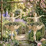 AMOSIJOY Ballerina Hängepflanztopf Ballet Dancer Hanging Planter für Innen Außen (2 PCS Beige,Kleine Größe: 11,8 x 15 x 10,8 cm)
