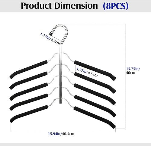 Miniatura 2 de Ripeng 8 perchas de ropa multicapa 5 en 1 para suéter y camisas, ahorro de espacio, antideslizante, de metal resistente, para blusas, árboles, para