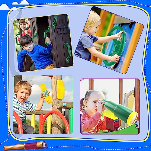 Haconba Playground Accessories Swingset Plastic Pirate Ship Steering Wheel Safety Handles Telescope for Kids Outdoor Playground Treehouse Jungle Gym Accessories (5 Pcs- Green,Yellow Set) - Thumbnail 5